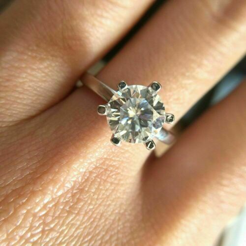 Certified 3.12Ct Excellent Cut White Moissanite Engagement Ring 14K White Gold