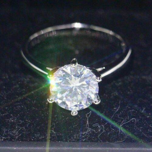 Certified 2.00Ct Round Cut Real Moissanite Engagement Ring Solid 14k White Gold