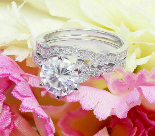 Certified 2.50Ct White Round Moissanite Engagement Wedding Ring 14k White Gold