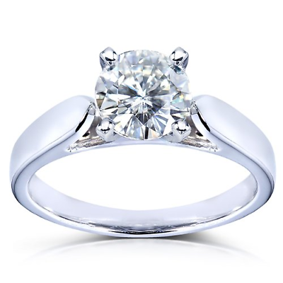 Round Moissanite Solitaire Engagement Ring 1 CTW 14k White Gold, Size 4.5, White