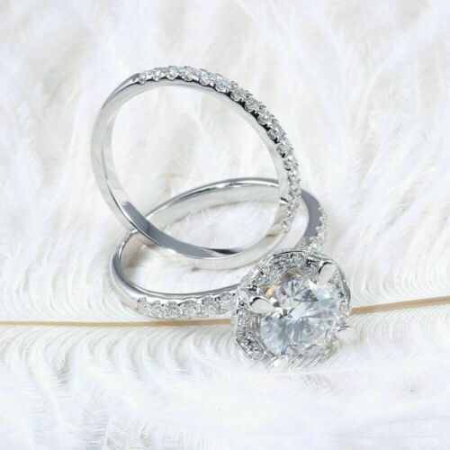 Certified 2.60Ct Near White Moissanite Engagement Wedding Ring 14K White Gold