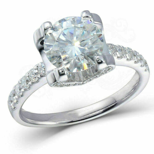 Certified 2Ct White Round Cut Moissanite Engagement Wedding Ring 14K White Gold