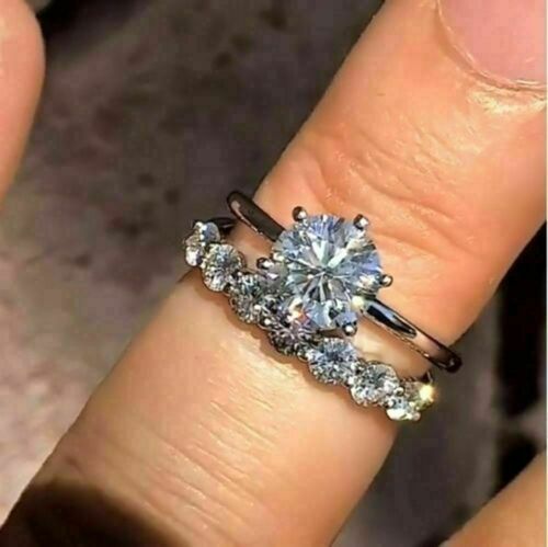 Certified 2Ct White Round Moissanite 14k White Gold Engagement Wedding Ring