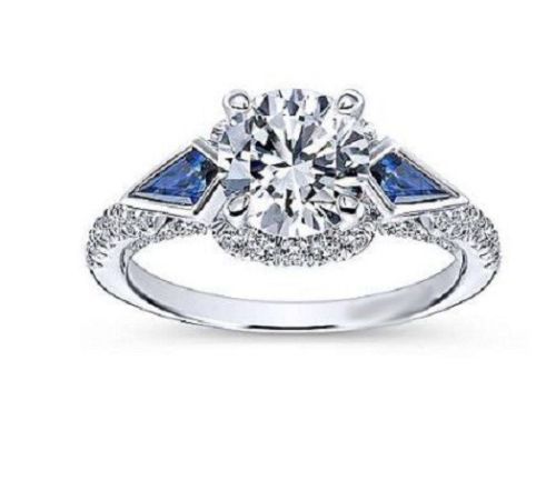 1.60Ct Round Cut Moissanite Sapphire Diamond Engagement Ring In 14K White Gold @