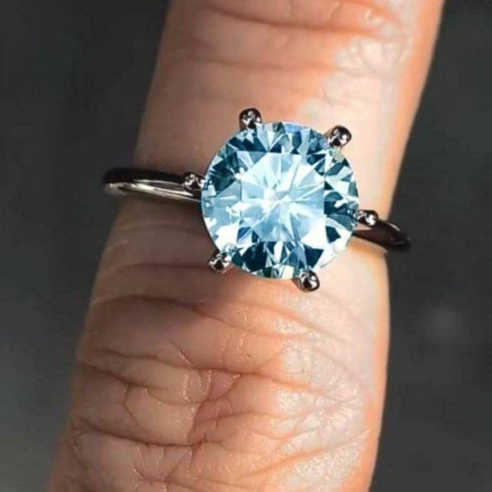 2CT Round Cut Blue Moissanite Engagement Anniversary Ring Solid 14K White Gold