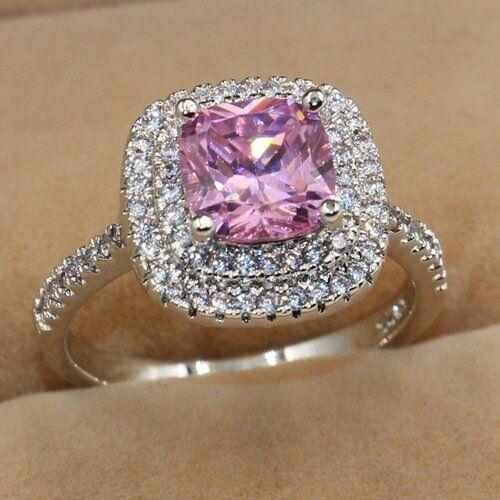 Shining Pink AAAAA Brilliant CZ in 18K White Gold Plated Ring