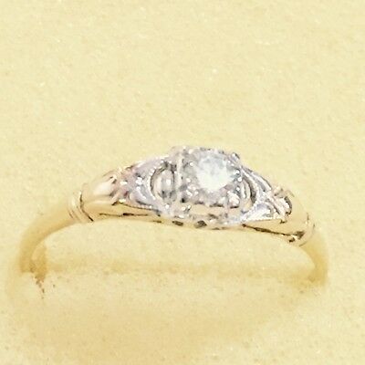 14K 2Tone Retro Vintage Natural Diamond  Engagement Ring
