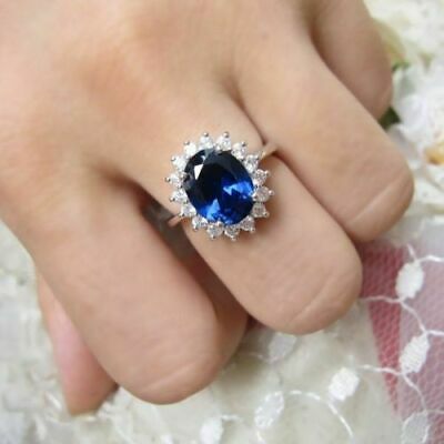 2.50ct Oval Blue Sapphire & Diamond 14k White Gold Flower Style Engagement Ring