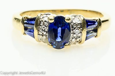 0.96 ct Oval Baguette Sapphire Diamond Accent 14K Yellow Gold Ring Sz. 5