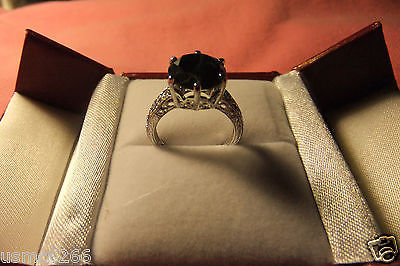BLACK  SOLITAIRE US SIZE 5 - 3 CT+ -SET IN 14KT WHITE GOLD VERMEIL NEW& WE SIZE