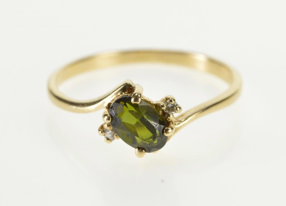 10K Oval Green Tourmaline Diamond Engagement Ring Size 5.75 Yellow Gold *08
