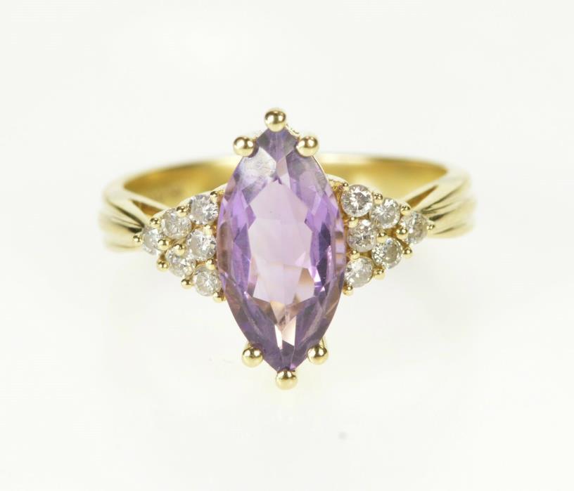 14K 2.25 Ctw Marquise Amethyst Diamond Engagement Ring Size 4.5 Yellow Gold *79