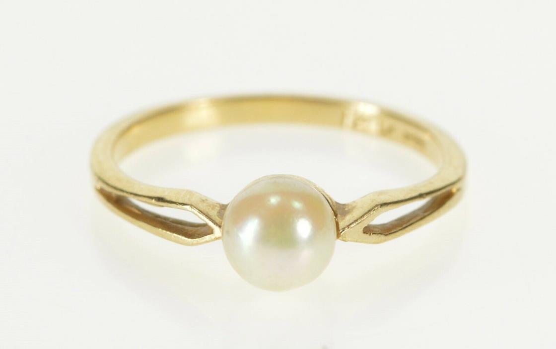 14K Pearl Solitaire Inset Retro Engagement Ring Size 5.75 Yellow Gold *33