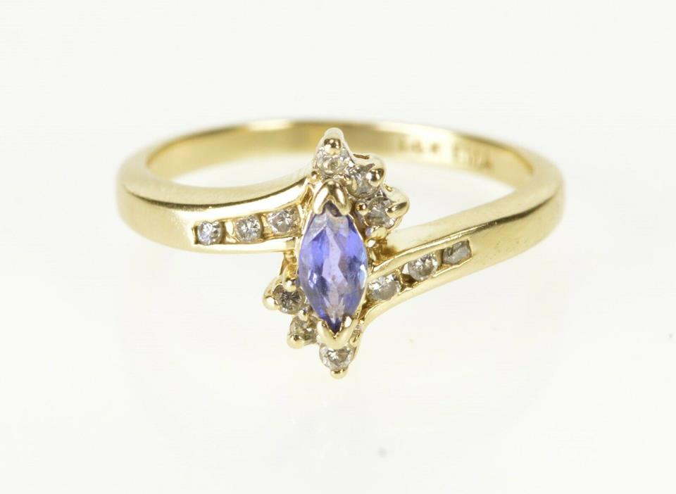 14K Marquise Tanzanite Diamond Bypass Engagement Ring Size 7 Yellow Gold *07