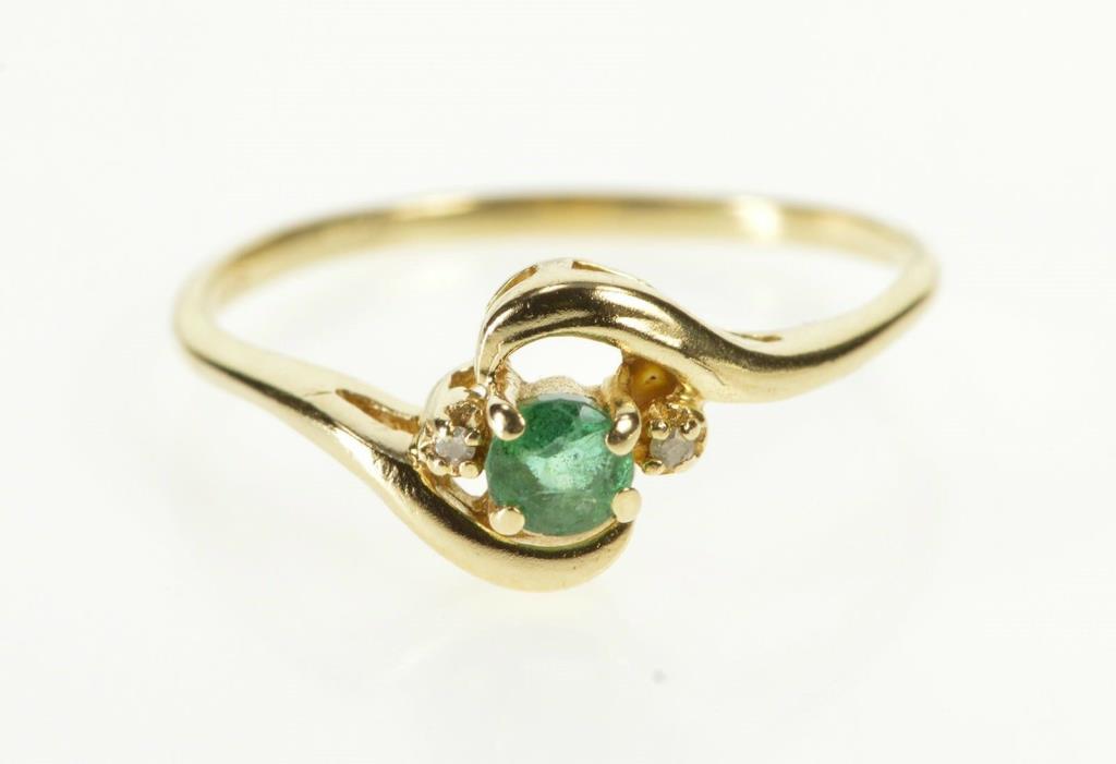 14K Emerald Diamond Wavy Boho Engagement Ring Size 8 Yellow Gold *71