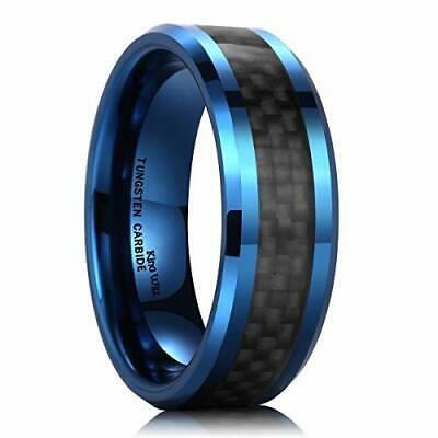 King Will GENTLEMEN 8mm Blue Tungsten Carbide Ring Black Carbon Fiber
