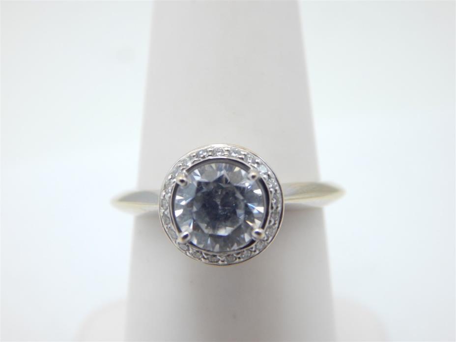 RITANI 18K WHITE GOLD HALO ROUND 1 CARAT CUBIC ZIRCONIA SOLITIARE RING SIZE 6.25