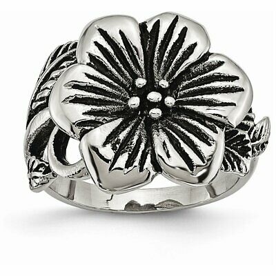 Goldia Stainless Steel Antique Finish Flower Ring