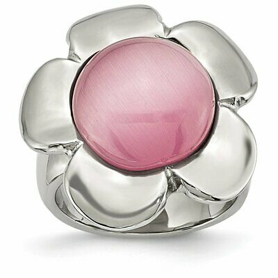Goldia Stainless Steel Pink Cat'S Eye Flower Ring