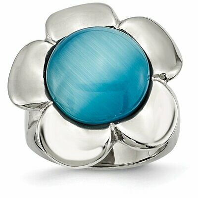 Goldia Stainless Steel Blue Agate Flower Ring