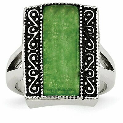 Goldia Stainless Steel Synthetic Jade Antiqued Rectangular Ring