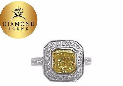 GIA CERTIFIED FANCY YELLOW COLOR GRADE SI1 CLARITY RADIANT 2.52 CT PLATINUM