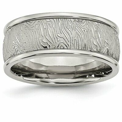 Goldia Stainless Steel Polished Textured Rounded Edge Ring