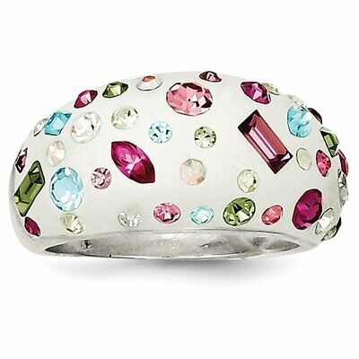 Goldia Sterling Silver Stellux Crystal Multi-Color White Ring