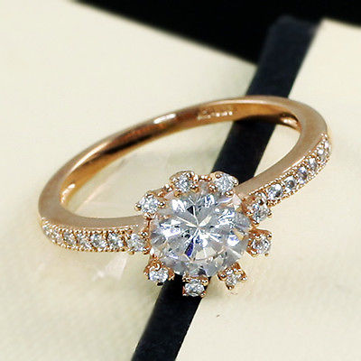 Rose Gold gp lab Round Diamond Floral Wedding Engagement Anniversary Ring Sz 8