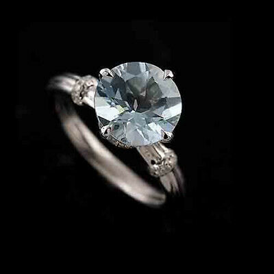 Pave Diamond Aquamarine Engagement Ring 14K White Gold
