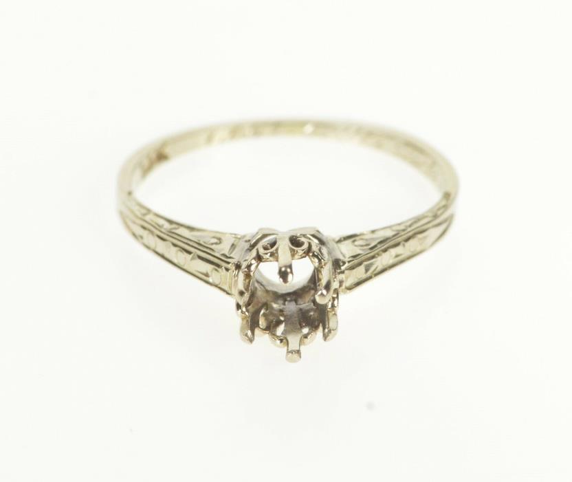 14K 1910's Art Deco Filigree Engagement Setting Ring Size 4.75 White Gold *11