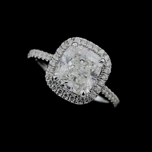 Diamond Floating Cushion Halo Engagement Ring  With Forever One Moissanite