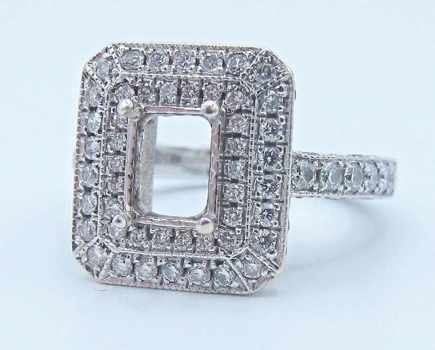 14K GOLD HALO ENGAGEMENT RING SETTING FOR EMERALD CUT DIAMOND 2.35 CTW