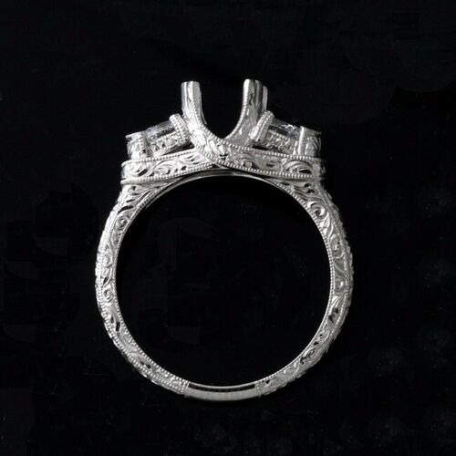 Pear Shape Diamonds Hand Engraved Art Deco Style Platinum Ring Setting