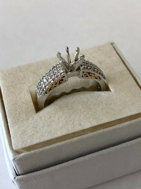 18 karat white/yellow gold engagement ring semi mount .50 ct. pave diamond VS G