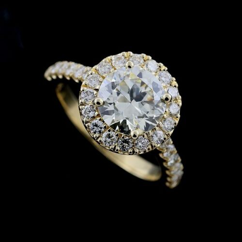 18k Yellow Gold Halo Cut Down Micro Pave Diamonds 1ct Engagement Ring Setting