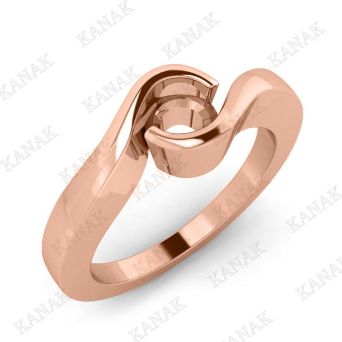 Round Cut Semi Mount Solid 14k Rose Gold Bezel Set Solitaire Engagement Ring