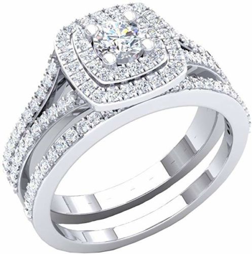 1.50 Cubic Zirconia 10k White Gold Ring Set