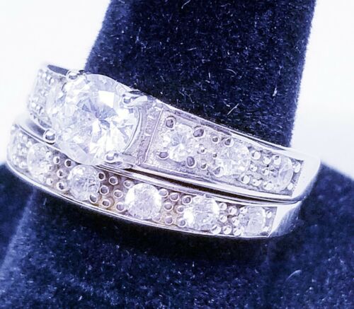 Wedding Ring Set Sterling Silver 925 Round CZ sz. 6