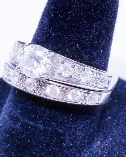 Wedding Ring Set Sterling Silver 925 Round CZ sz. 9