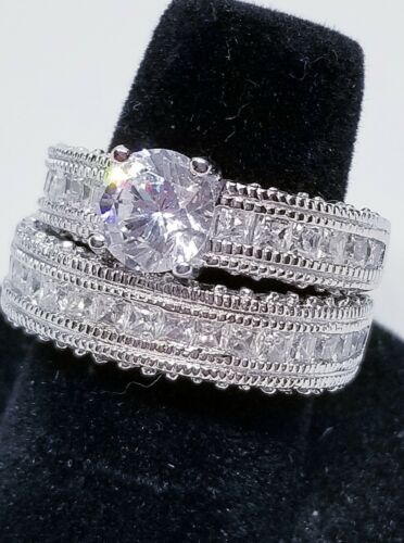 Wedding Ring Set Sterling Silver 925 Round CZ 4 prong sz. 6 many stones