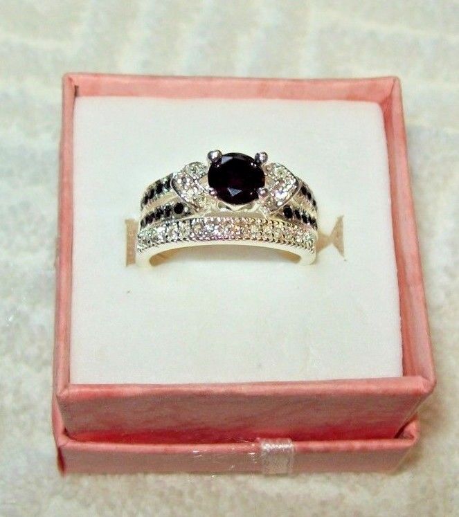 Round Cut 2.55ct Black Sapphire 925 Sterling Silver Wedding Ring Set Size 9~USA