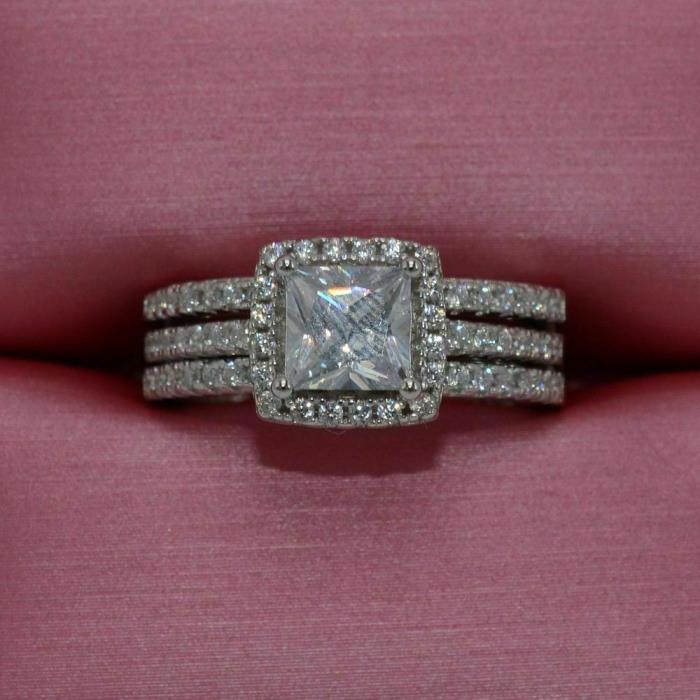 3.00 Ct Princess Diamond Wedding Bridal Set Engagement Ring 14K White Gold Over