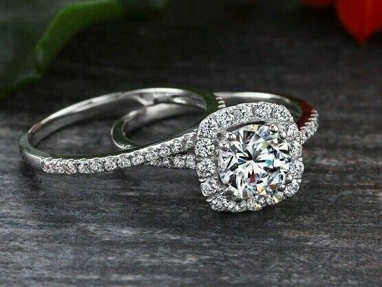 14k White Gold Over 2CT Round Cut Diamond Engagement Ring Wedding Band Women's