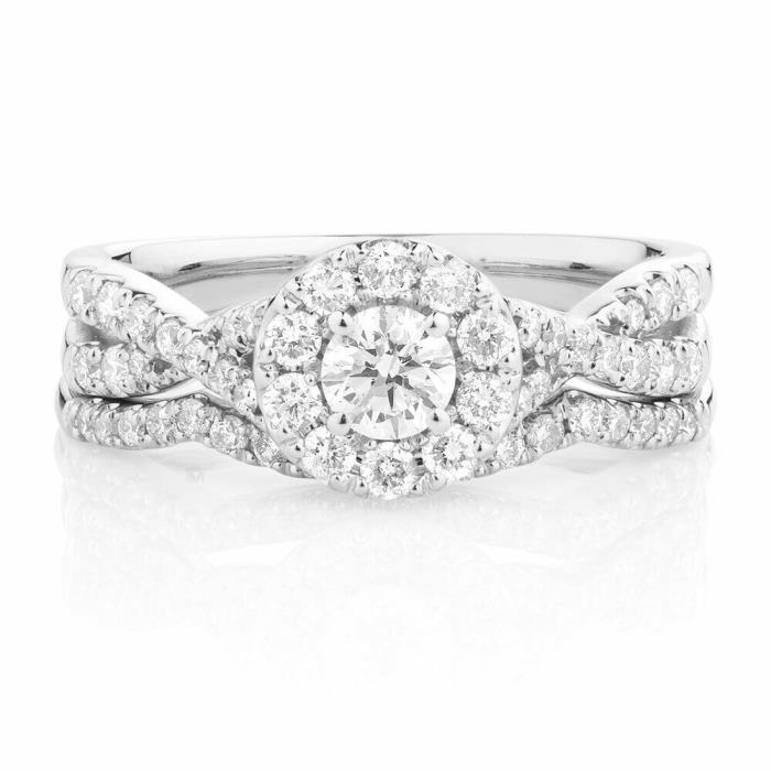 0.75 Ct Diamond 14K Solid White Gold Halo Engagement Bridal Wedding Ring Set