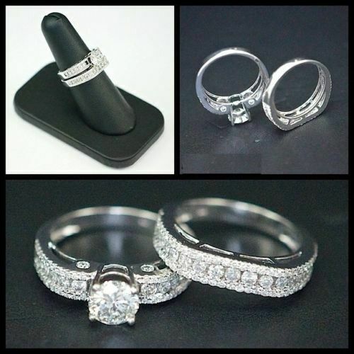 Real 10k White Gold Round Cut Diamond Engagement Wedding Ring Bridal Set Bands