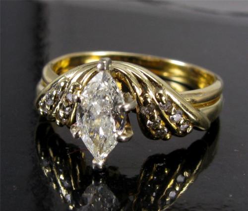 Marquise Diamond 1.0CTW Engagement Ring Wedding Band Set 14K Yellow Gold > VIDEO