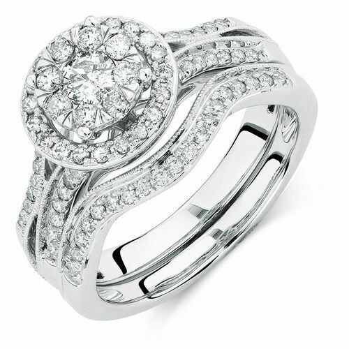 1.50 Ct Round Solitaire Engagement Bridal Wedding Ring Set 14K Solid White Gold