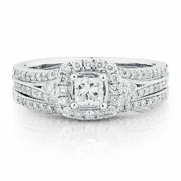 1.65 Ct Princess Cut Solitaire 14K Solid White Gold Engagement Bridal Ring Set