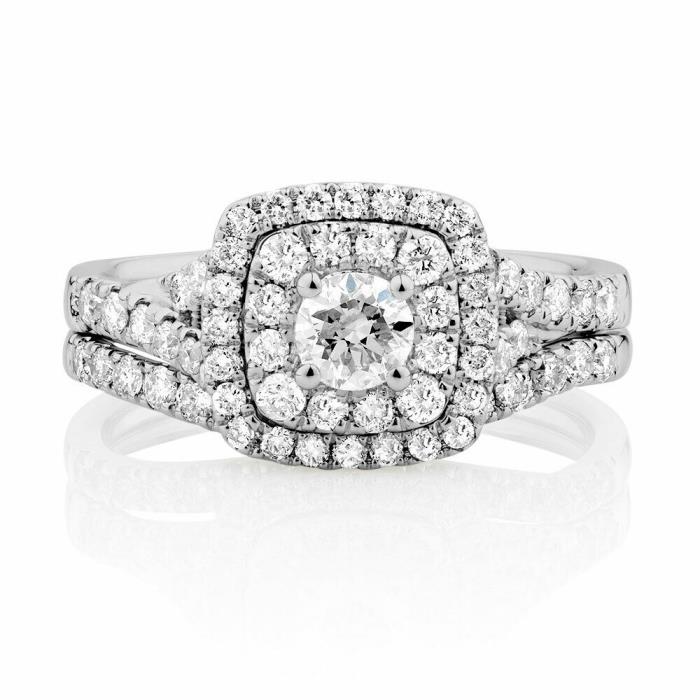1.50 Ct Diamond Halo Engagement Bridal Wedding Ring Set In 14K Solid White Gold